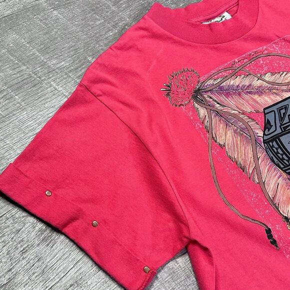 Vintage 90s Southwest Pottery Art Shirt Womens L Coral Cuffed Rivets USA Made - Picture 3 of 8